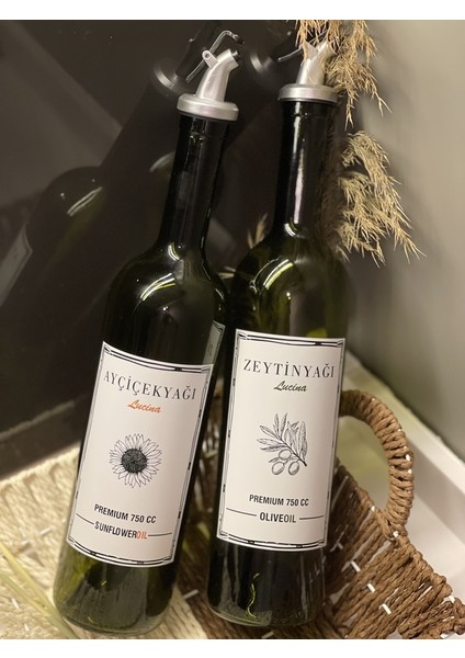 Ahşap Standlı 2'li Yağdanlık Seti Zeytinyağı Şişesi Yağdanlık 750 ml