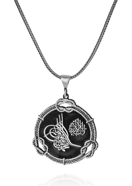 Osmanlı Tuğrası Işlemeli Madalyon 60 cm 925 Gümüş Kolye