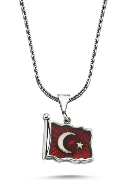 Ayyıldız Türk Bayrağı 60 cm 925 Gümüş Kolye