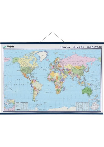 Dünya Fiziki + Siyasi (70X100) Çift Taraflı