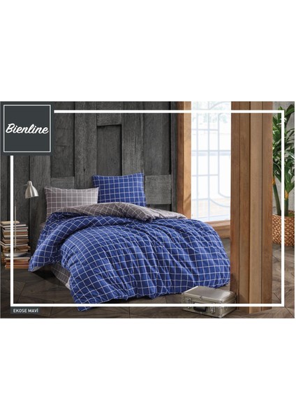 tek kişilik ranforce nevresim takımı / ekose mavi