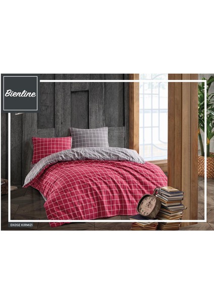 çift kişilik ranforce nevresim takımı / ekose kırmızı