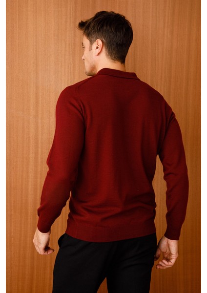 Erkek Polo Yaka Baklava Desenli Triko Kazak Bordo modelleri