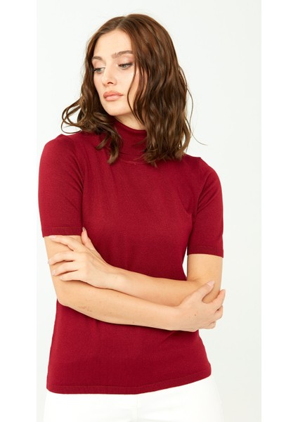 Kadın Likralı Kısa Kollu Tam Balıkçı Bluz Vişne fiyatları