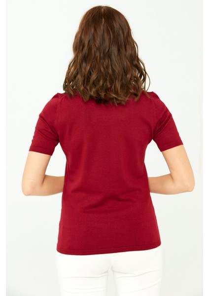 Kadın Likralı Kısa Kollu Tam Balıkçı Bluz Vişne fırsatları