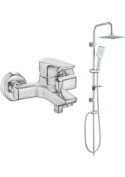 Eca Niobe Banyo Bataryası + T-May Banyo Belen Tepe Duş Takımı Seti Krom Paslanmaz