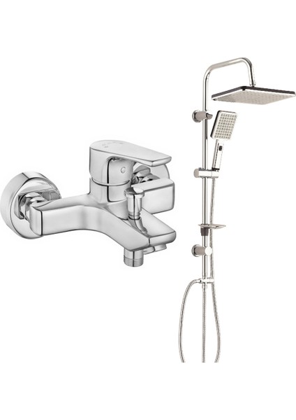 Eca Niobe Banyo Bataryası + T-May Banyo Sümbül Kare Tepe Duş Takımı Seti Krom Paslanmaz