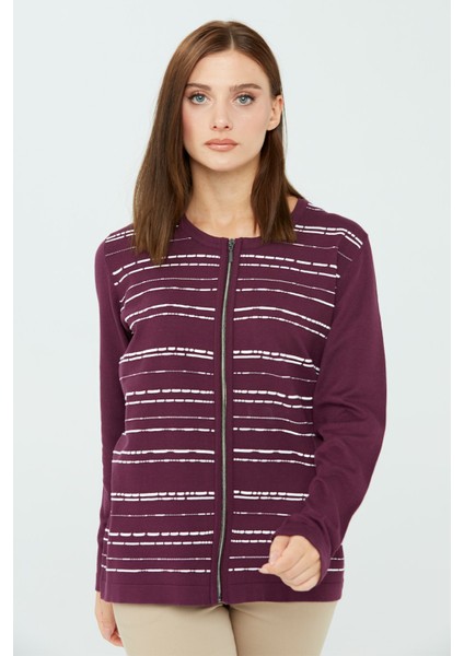 Kadın Fermuarlı Hırka Mürdüm