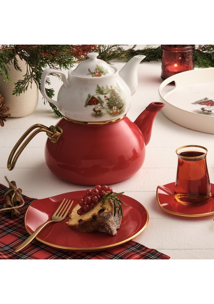 Christmas Kırmızı Emaye Midi Çaydanlık Takımı