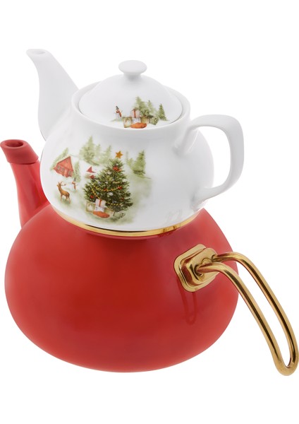Christmas Kırmızı Emaye Midi Çaydanlık Takımı modelleri