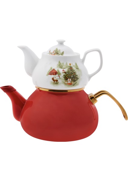 Christmas Kırmızı Emaye Midi Çaydanlık Takımı fırsatları