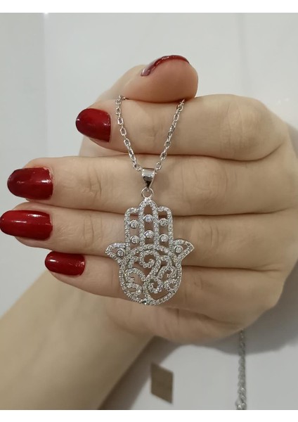 Zirkon Taşlı Fatmanıneli Kolye