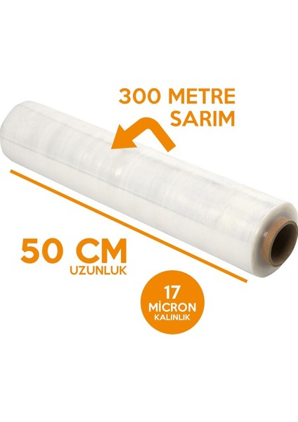 Çetin Shop Streç Film 17 Mikron 50 x 300 mt - El Tipi Paketleme / Palet Streci 2540 gr