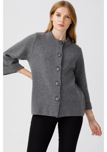 Kadın Dik Yaka Kaban Füme