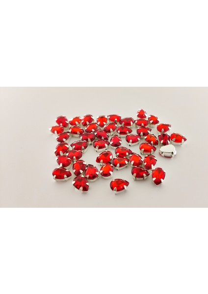 7X10 (1 Cm) Kasalı Dikme Damla Cam Taş Kırmızı 50 Adet