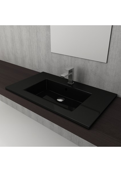 Bocchi Milano Etajerli Lavabo 80 cm Parlak Siyah