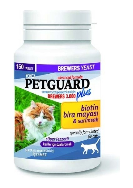 Petguard kediler Için Biotin ve Sarımsaklı Bira Mayası Tableti 150 Adet