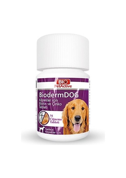 Pet Active Biodermdog Köpekler Için Tüy Dökülme Önleyici Biotin ve Çinko Tableti 37.5 gr