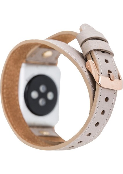 Apple Watch Uyumlu Deri Kordon 38-40MM Slim Çift Tur Gold Trok Erc3 Bej