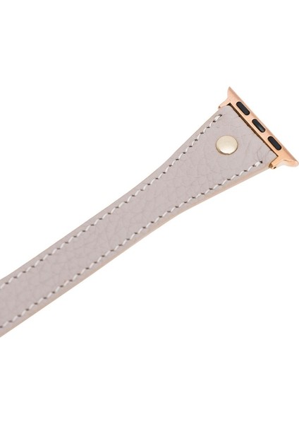 Apple Watch Uyumlu Deri Kordon 38-40MM Slim Çift Tur Gold Trok Erc3 Bej