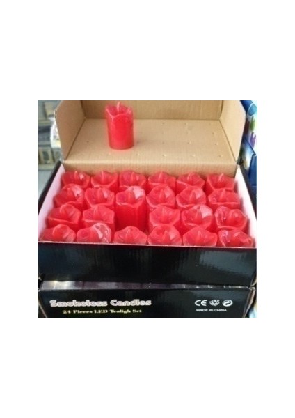 LED Işıklı Kırmızı Mum 24'lü Paket