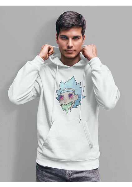 Unisex Beyaz Rick And Morty Baskılı Sweatshirt Hoodie