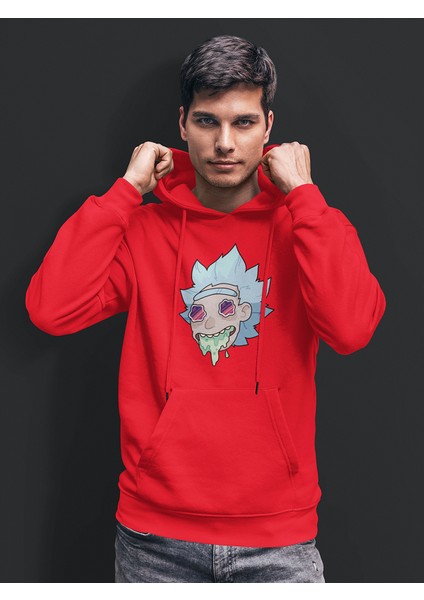 Unisex Kırmızı Rick And Morty Baskılı Sweatshirt Hoodie