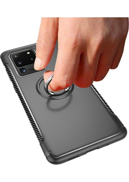 Samsung Galaxy S20 Ultra Yüzük Standlı Armor Silikon Kılıf - Siyah fiyatları
