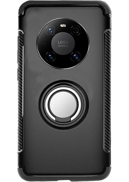 Huawei Mate 40 Pro Yüzük Standlı Armor Silikon Kılıf - Siyah
