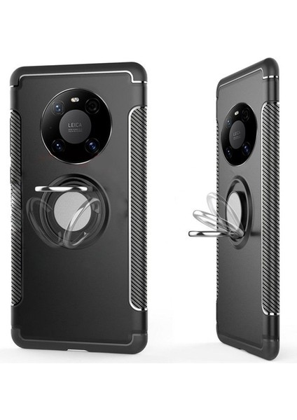 Huawei Mate 40 Pro Yüzük Standlı Armor Silikon Kılıf - Siyah fiyatları