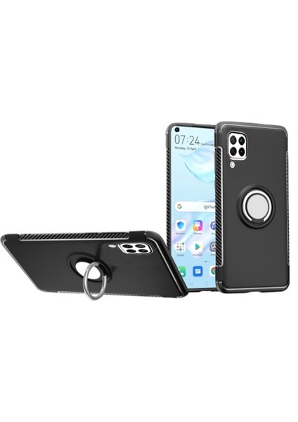 Huawei P40 Lite Yüzük Standlı Armor Silikon Kılıf - Siyah