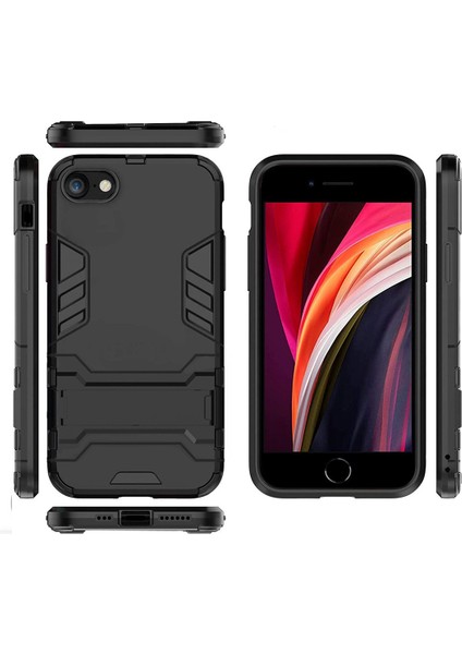 Apple iPhone Se 2020 Alfa Serisi Armor Standlı Perfect Koruma Kılıf - Siyah