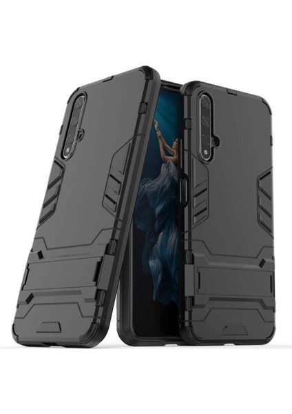 Huawei Nova 5t - Honor 20 Alfa Serisi Armor Standlı Perfect Koruma Kılıf - Siyah