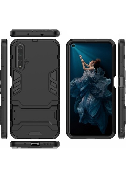 Huawei Nova 5t - Honor 20 Alfa Serisi Armor Standlı Perfect Koruma Kılıf - Siyah