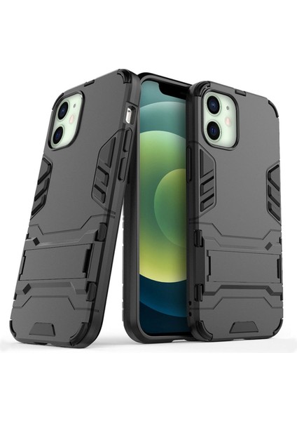 Apple iPhone 12 Mini Alfa Serisi Armor Standlı Perfect Koruma Kılıf - Siyah