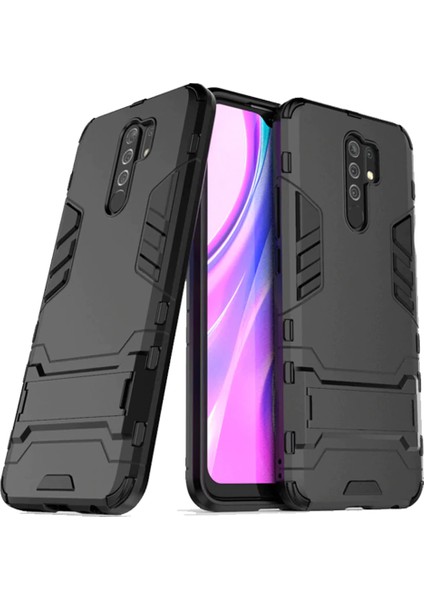 Xiaomi Redmi 9 Alfa Serisi Armor Standlı Perfect Koruma Kılıf - Siyah