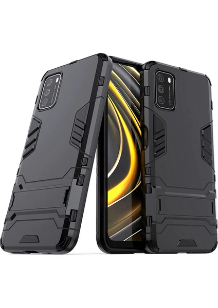 Xiaomi Poco M3 Alfa Serisi Armor Standlı Perfect Koruma Kılıf - Siyah