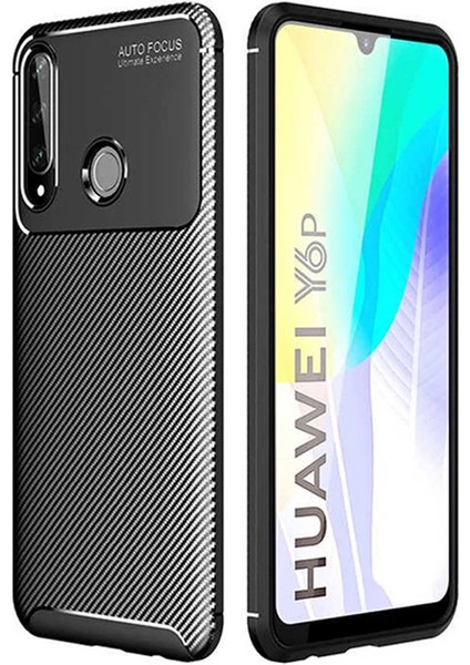 Huawei Y6P Maxy Serisi Carbon Fiber Silikon Tpu Kılıf - Siyah