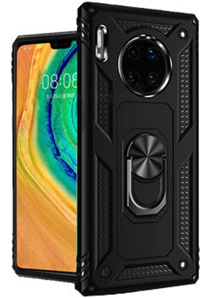 microcase Huawei Mate 30 Anka Serisi Yüzük Standlı Armor Kılıf- Siyah