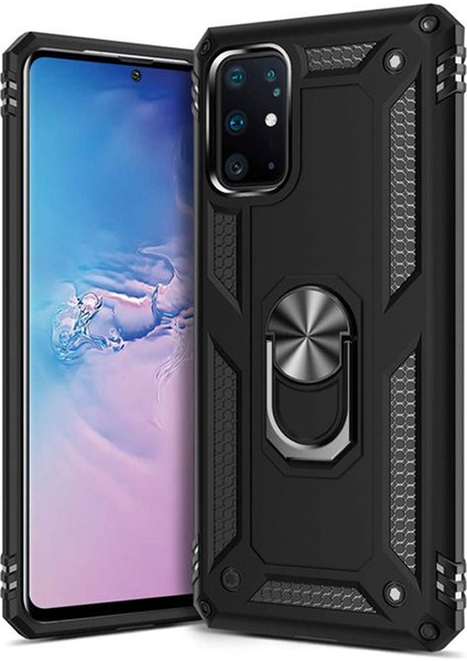 microcase Samsung Galaxy S20 Plus Anka Serisi Yüzük Standlı Armor Kılıf - Siyah
