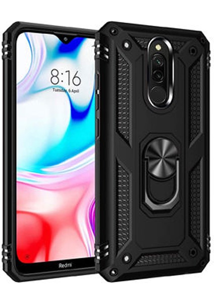 Xiaomi Redmi K30 Anka Serisi Yüzük Standlı Armor Kılıf- Siyah