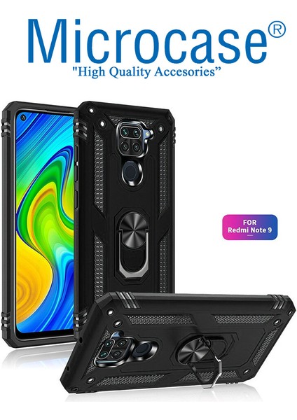 Xiaomi Redmi Note 9 Anka Serisi Yüzük Standlı Armor Kılıf- Siyah modelleri