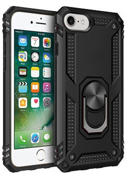 iPhone Se 2020 Anka Serisi Yüzük Standlı Armor Kılıf - Siyah