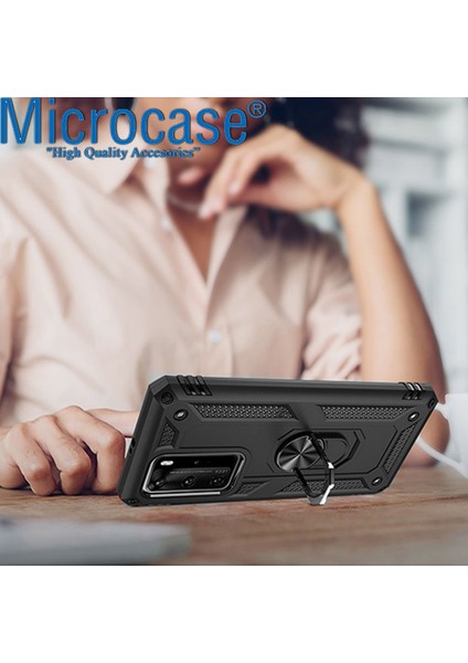 microcase Huawei P40 Anka Serisi Yüzük Standlı Armor Kılıf- Siyah fırsatları
