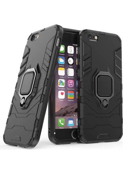 iPhone 6 Plus - iPhone 6s Plus Batman Serisi Yüzük Standlı Armor Kılıf - Siyah