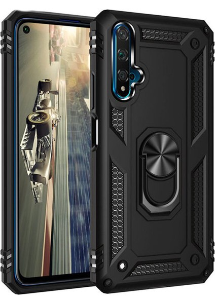 Huawei Honor 20 - Nova 5t Anka Serisi Yüzük Standlı Armor Kılıf - Siyah