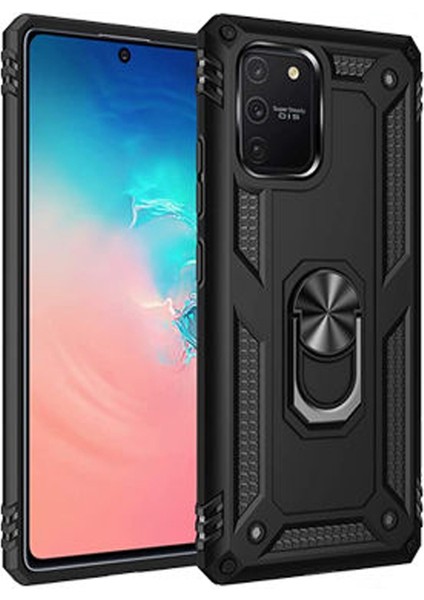 Samsung S10 Lite Anka Serisi Yüzük Standlı Armor Kılıf- Siyah