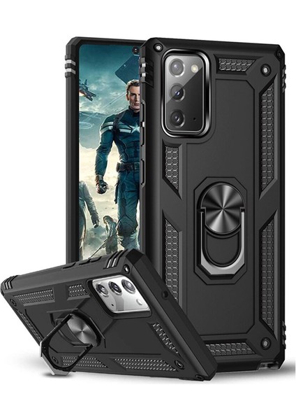 microcase Samsung Galaxy Note 20 Anka Serisi Yüzük Standlı Armor Kılıf- Siyah