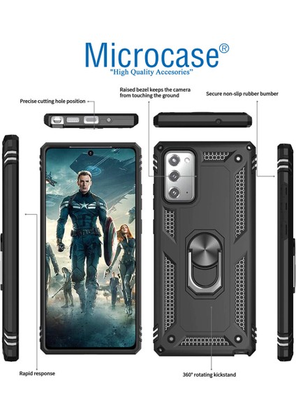 microcase Samsung Galaxy Note 20 Anka Serisi Yüzük Standlı Armor Kılıf- Siyah fiyatları