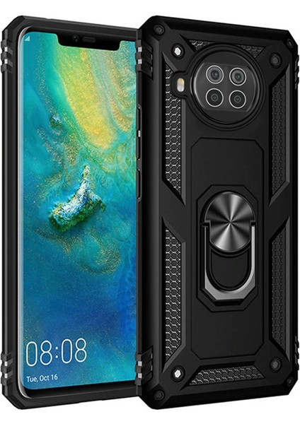 Xiaomi Mi 10T Lite Anka Serisi Yüzük Standlı Armor Kılıf - Siyah
